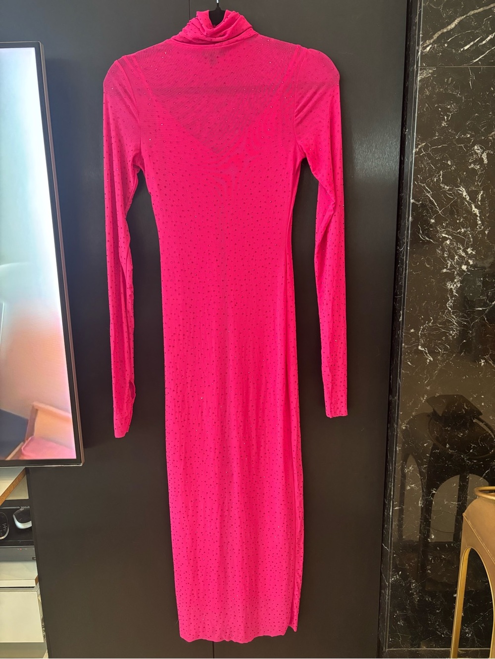 AFRM Hot Pink Long Sleeve Turtleneck Bodycon Dress - Picture 3 of 8